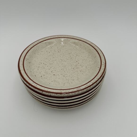 Vintage Pottery Bread & Butter Plates Brown Speckled Set of 6 - Picture 3 of 7